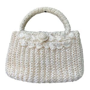 Handmade Vintage Hong Kong raffia handbag winter white .
